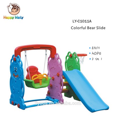 Indoor Plastic Slide Bear Combination Slide 3 in 1 with Slide Swing and Ball Pool for Children